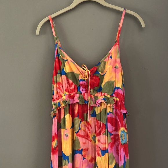 Billabong Rebel Heart Multicolor Floral Print Ruffle Dress. Medium - Picture 5 of 10